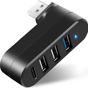 هاب USB 3.0 چهار پورت VIENON [چرخش 90°/180° درجه]، اسپلیتر USB با پورت USB C ورودی 5W، توسعه دهنده USB برای لپ تاپ، خودرو، iMac، MacBook Air، MacBook Pro و موارد دیگر