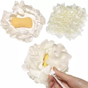 2 عدد کیسه صابون میله ای، کیسه صابون به شکل گل ابزار لایه برداری توری برای بدن و پاکسازی صورت، ابزار تولید فوم حمام