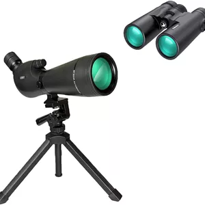 دوربین دوچشمی 10x42 منشور سقفی گوسکی برای بزرگسالان به همراه دوربین دیده‌بانی HD گوسکی 20-60x80 میلی‌متری با سه‌پایه و آداپتور تلفن هوشمند، برای تماشای پرندگان، شکار، پیاده‌روی، سافاری حیات وحش و مسافرت
