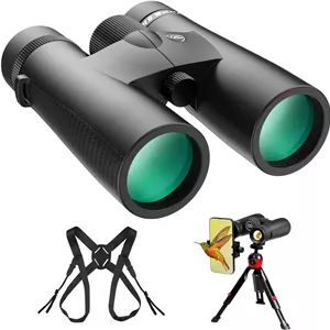 دوربین دوچشمی 15X45 HD برای بزرگسالان، قدرت بالا، به همراه بند هارنس دوربین دوچشمی، آداپتور تلفن و سه پایه، دوربین دوچشمی ضد آب IPX7 برای شکار، تماشای حیات وحش، تماشای پرندگان، سفر با کشتی تفریحی و پیاده روی