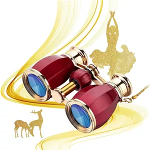 دوربین تئاتر ESSLNB، دوربین دوچشمی اپرا برای بانوان و بزرگسالان 4X30mm، دوربین دوچشمی جمع و جور برای تئاتر و کنسرت، دوربین دوچشمی عتیقه با کیف و زنجیر جداشدنی - قرمز