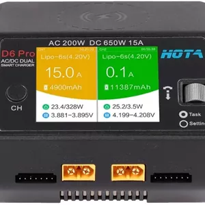 شارژر باتری هوشمند HOTA D6 Pro Lipo AC200W DC650W 15A برای LiHv Nicd NiMH Lipo با شارژ بی سیم تلفن و قطعات ماشین RC و پهپاد