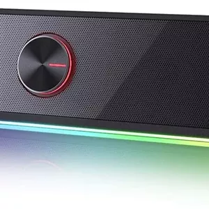 ردراگون GS560 ساندبار رومیزی RGB، اسپیکر کامپیوتر 2.0 کاناله با نورپردازی پویا، همگام سازی صدا و نور/نمایشگر، نور پس زمینه کنترل لمسی با دکمه تنظیم صدا، تغذیه از طریق USB با کابل 3.5 میلی متری، مشکی