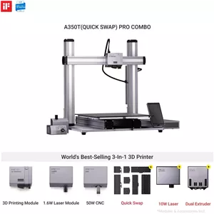 پرینتر سه بعدی اسنپ‌میکر A350T 3 در 1 با حکاکی لیزری 10 واتی و حکاکی CNC، شامل ماژول لیزر 10 واتی، ماژول اکستروژن دوگانه و کیت تعویض سریع