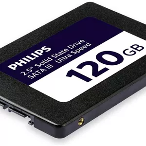 حافظه اس اس دی داخلی فیلیپس 120 گیگابایت 2.5 اینچ SATA III Ultra با سرعت خواندن تا 530 مگابایت بر ثانیه و نوشتن 400 مگابایت بر ثانیه مناسب برای کامپیوترهای رومیزی و لپ تاپ مشکی