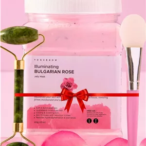 ماسک صورت ژله ای - ماسک ژله ای آبرسان، روشن کننده و مغذی گل رز بلغاری به همراه جیدرولر و کاردک رایگان | ماسک های هیدروژلی حرفه ای | پودر ماسک ژله ای صورت | ظرف 23 اونسی