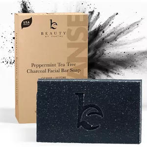 صابون شستشوی صورت زغالی Beauty by Earth - صابون نعناع و درخت چای برای پوست چرب، پاک کننده صورت، پاک کننده آکنه، شستشوی صورت آکنه، مناسب آقایان و بانوان