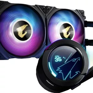 خنک کننده مایع پردازنده گیگابایت Aorus Waterforce X 240 AIO، فن ARGB دوگانه 120 میلی‌متری، RGB Fusion 2.0 و Aorus Engine، طول لوله 380 میلی‌متری، رادیاتور 240 میلی‌متری، LCD تمام رنگی 60x60 میلی‌متری، مشکی | AORUS-WATERFORCE-X-240