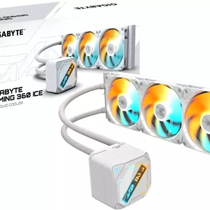 خنک کننده مایع پردازنده GIGABYTE Gaming 360 Ice، رادیاتور 360 میلی متری، 3 عدد فن ARGB 120 میلی متری، سرعت فن 2200 دور در دقیقه، حداکثر جریان هوای 61.61 CFM، لوله FEP با روکش نایلونی، سفید | GME-360I