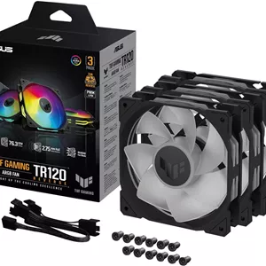 فن معکوس تیغه ایسوس TUF Gaming TR120 ARGB، فن 120 میلی‌متری، سرعت فن 2000 دور در دقیقه، جریان هوای فن 76.3 CFM، نوع بلبرینگ هیدرولیک، AURA Sync، بسته‌ سه تایی، مشکی | 90DA00D0-B09020