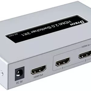 سوئیچ HDMI دی-تک DT-7431، رزولوشن 3840x2160@60Hz، بدون نیاز به نصب درایور، اتصال و استفاده آسان، 3 پورت، 10 متر مسافت انتقال ورودی، 5 متر مسافت انتقال خروجی، HDMI 2.0، نقره ای | DT-7431
