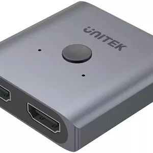سوئیچ آلومینیومی HDMI 2.0 دو طرفه 2 به 1 یونیتک 4K، رزولوشن 4K Ultra-HD@60Hz، نشانگر LED، بدنه آلیاژ آلومینیوم، Plug And Play، خاکستری فضایی | V1127A