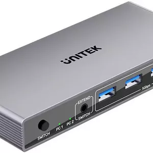 سوئیچ KVM یونی‌تک HDMI با سرعت 5 گیگابیت بر ثانیه، حداکثر رزولوشن 4K@60Hz، سرعت انتقال داده تا 5 گیگابیت بر ثانیه، آلیاژ آلومینیوم، نصب آسان، طول کابل 100 سانتی‌متر، خاکستری فضایی | V1309AGY01-UK