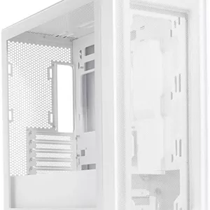 کیس کامپیوتر ASUS A21 micro-ATX، پنل جلویی مشبک، پشتیبانی از رادیاتورهای تا 360 میلی‌متر و کارت گرافیک‌های 380 میلی‌متر، قابلیت نصب تا 5 فن 140 میلی‌متری، مدیریت کابل تمیز، 1 جایگاه 2.5 اینچی، 2 جایگاه ترکیبی 2.5/3.5 اینچی، 2 پورت USB 3.2، سفید | 90DC00H3-B09010