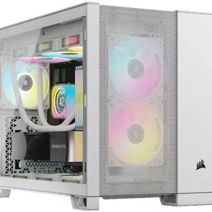 کیس کامپیوتر Corsair 2500D Airflow Mid-Tower، پشتیبانی از رادیاتور تا 360 میلی‌متر و 11 فن، طراحی دو محفظه‌ای، پنل ورودی/خروجی مدرن، 1 عدد USB-C 3.2 Gen 1، 2 عدد پورت USB 3.2 Gen 1، جک صدا، سفید | CC-9011264-WW