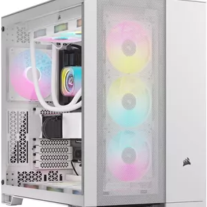 کیس کامپیوتر مید تاور Corsair 6500D Airflow، پشتیبانی از رادیاتور تا 360 میلی‌متر و 13 فن، شیشه حرارت دیده، پنل‌های توری کامل، طراحی دو محفظه‌ای، پنل جلویی مدرن I/O، سفید | CC-9011260-WW
