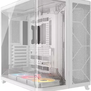 کیس کامپیوتر مید-تاور سه محفظه ای Corsair AIR 5400 RS-R ARGB، دارای 3 فن 120 میلی متری RS-R از پیش نصب شده، پشتیبانی از رادیاتور تا 360 میلی متر و 10 فن، پنل شیشه ای حرارت دیده، سفید | CC-9011319-WW