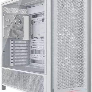 کیس کامپیوتر مید تاور ATX با جریان هوای بالا Corsair FRAME 5000D RS، دارای 4 فن از پیش نصب شده RS140، پشتیبانی از رادیاتور 360 میلی‌متری، 8 اسلات توسعه، شیشه حرارت دیده، فولاد جریان هوای 3D-Y، سفید | CC-9011308-WW