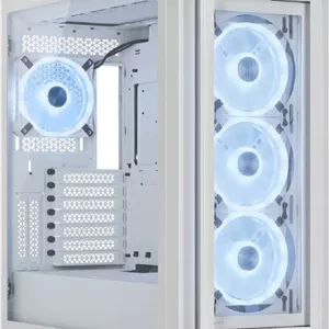 کیس مید تاور کرسیر iCUE 5000X RGB QL Edition، شیشه حرارت دیده، 4 فن QL120 RGB، پشتیبانی از رادیاتور تا 360 میلی‌متر، Lighting Node Core، 136 LED RGB، سفید | CC-9011233-WW