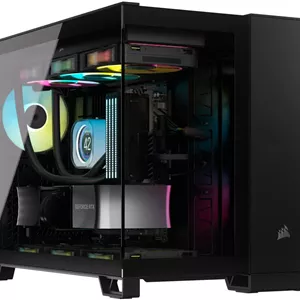 کیس کامپیوتر دو محفظه ای Corsair iCUE LINK 2500X RGB Micro ATX، دارای 2 فن از پیش نصب شده RX RGB، پشتیبانی از رادیاتور تا 360 میلی متر و 9 فن، پنل جلویی مدرن I/O، مشکی | CC-9011267-WW