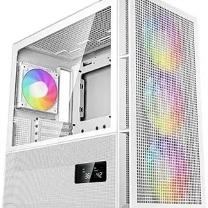 کیس کامپیوتر مید تاور ATX دیجیتال دیپ کول مدل CH560، ساخته شده از مواد ABS SPCC شیشه حرارت دیده، نمایشگر دیجیتال دوگانه وضعیت در لحظه، پنل جانبی شیشه ای جریان هوای ترکیبی، سفید | R-CH560-WHAPE4D-G-1
