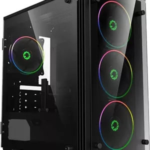 کیس گیمینگ ATX گیم مکس Mini Stratos H609 RGB، با 4 فن، شیشه حرارت دیده، جایگاه درایو 2.5 اینچی، پشتیبانی از رادیاتور تا اندازه 240 میلی متر، مشکی | H609