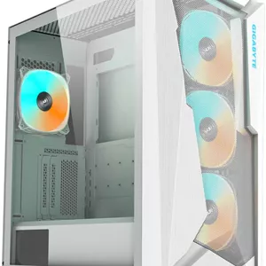 کیس مید تاور گیگابایت C301 Glass V2، دارای 4 فن ARGB از پیش نصب شده، پشتیبانی از رادیاتور تا 360 میلی‌متر، نورپردازی RGB، فیلتر گرد و غبار، پنل جانبی شیشه حرارت دیده تمام قد، سفید | C301GW-V2-ATX