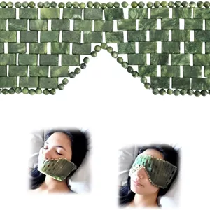 ماسک صورت یشم، ماسک چشم سنگ یشم طبیعی، ابزار ماساژ مراقبت از پوست برای رفع پف، رفع چین و چروک، حلقه های تیره (سبز تیره)