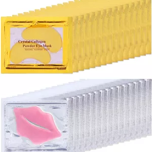 ماسک چشم و لب طلای 24K مینیلینگ، 30 جفت پچ زیر چشم کلاژن کریستالی برای پف زیر چشم، مرطوب کننده موثر پوست لب و چشم، کاهش خطوط ریز و تیرگی دور چشم