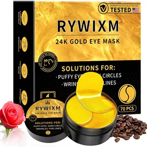 ماسک چشم طلای 24 عیار برای سیاهی و پف زیر چشم، 70 عدد، پچ زیر چشم برای درمان پف زیر چشم، ماسک زیر چشم حاوی کافئین، اسید هیالورونیک و پپتیدها برای درمان کیسه های زیر چشم، مراقبت از پوست با ماسک چشم