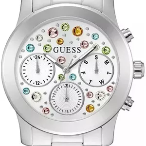 ساعت مچی چندکاره نقره ای رنگ با کریستال GUESS
