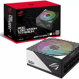منبع تغذیه کامپیوتر ایسوس ROG Loki 1200T SFX-L 80 Plus Titanium کاملاً ماژولار، توان 1200 وات، سازگار با ATX 3.0، بلبرینگ فن دوگانه، PCIe Gen 5.0، فن با نورپردازی ARGB و Aura Sync، مشکی | 90YE00N0-B0NA00