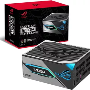 منبع تغذیه کامپیوتر ایسوس ROG Thor 1200W Platinum III، کاملاً ماژولار، راندمان 80 PLUS Platinum، PFC فعال، استاندارد ATX 3.1، گواهینامه Cybenetics Lambda A| 90YE00V2-B0NA00