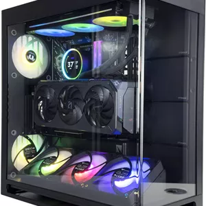 کامپیوتر گیمینگ Dominion - پردازنده AMD Ryzen 7 9800X3D با 8 هسته و 16 رشته، کارت گرافیک NVIDIA RTX 5080 با 16 گیگابایت حافظه، 32 گیگابایت رم DDR5 با فرکانس 6000 مگاهرتز، 2 ترابایت SSD Gen 4، منبع تغذیه 1200 واتی Gold، خنک کننده مایع 360 میلی متری