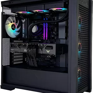 کامپیوتر گیمینگ تاندراسترایک پرو - AMD Ryzen 7 9800X3D با 8 هسته و 16 رشته، AMD Radeon RX 9070 OC با 16 گیگابایت حافظه، 32 گیگابایت رم DDR5 با فرکانس 6400 مگاهرتز، 1 ترابایت SSD Gen 4، منبع تغذیه 750 وات 80 PLUS، خنک کننده مایع 360 میلی متری، Wi-FiBT