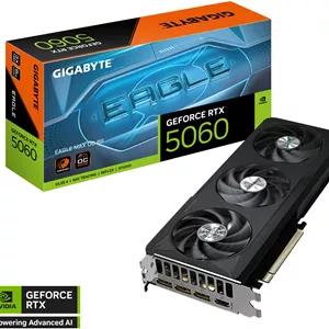 کارت گرافیک 8 گیگابایتی GIGABYTE GeForce RTX 5060 EAGLE MAX OC، حافظه GDDR7 128 بیتی، هسته 2550 مگاهرتز، حافظه 28 گیگابیت بر ثانیه، 3840 هسته CUDA، PCI-Express 5.0 | GV-N5060EAGLEMAX OC-8GD