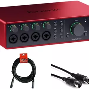 کارت صدای USB-C/MIDI فوکوسرایت Scarlett 18i16 (نسل چهارم) به همراه دو عدد کابل XLR-XLR و دو عدد کابل MIDI هوسا Mid-310 مشکی 10 فوتی