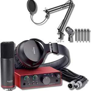 مجموعه کارت صدای USB اسکارلت سولو استودیو نسل 4 به همراه بازوی میکروفون StreamEye، گیره جداشدنی، کابل XLR حرفه ای، پاپ فیلتر میکروفون و بست کمربندی