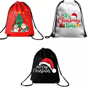 بسته 3 عددی کیف بند دار با طرح کریسمس برای پسران - کوله پشتی ورزشی بادوام برای کودکان، مناسب برای مدرسه و استفاده روزمره، سبک وزن با چاپ کریسمس برای استفاده روزمره