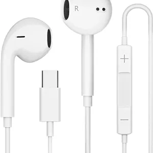 هدفون سیمی تایپ C - هندزفری سیمی USB-C با میکروفون و کنترل صدا، هدست حذف نویز سازگار با آیفون 16/15 پرو مکس، آیپد، گلکسی S25/S24/S23/S22/Ultra Note 10/20، پیکسل 7/6/5/4