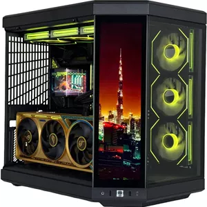 کامپیوتر گیمینگ ذهب - AMD Ryzen 9 9950X3D با 16 هسته و 32 رشته، NVIDIA RTX 5080 با 16 گیگابایت حافظه، 64 گیگابایت رم DDR5 با سرعت 6000 مگاهرتز، 4 ترابایت SSD نسل 5، منبع تغذیه 1000 وات 80 پلاس، خنک کننده مایع 360 میلی متری پانوراما، Wi-FiBT