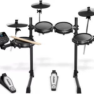 ست درام الکترونیکی مشبک هفت تکه Alesis Drums Turbo Mesh Kit با بیش از 100 صدا، 30 آهنگ تمرینی، چوب درام و کابل های اتصال، مشکی، سایز استاندارد