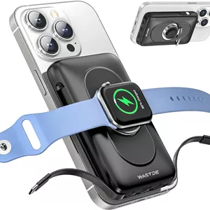 پاور بانک 10000mAh با شارژر iWatch، پاور بانک Mag-Safe 20W USB C با شارژ سریع و 2 کابل داخلی، شارژر قابل حمل برای Apple Watch Ultra 9/8/7/6/SE، iPhone 16/15/14/13/12 Series