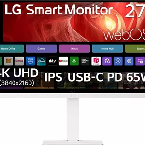 LG 27U730SA-W 27-Inch Smart 4K UHD (3840 x 2160) IPS Computer Monitor, HDR10, Built-in Speaker, Screen Share, Bluetooth, Remote Control, HDMI, USB Type-C PD 65W, Tilt/Height/Swivel/Pivot Stand, White