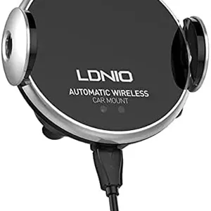 شارژر وایرلس 15 واتی LDNIO MA02 و هولدر خودرو با قابلیت چرخش 360 درجه و گیره اتوماتیک - مشکی