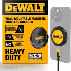 شارژر بی‌سیم سنگین‌وزن DEWALT، حداکثر 15 وات، پد شارژ بی‌سیم سریع برای آیفون‌های سازگار با MagSafe سری 12/13/14/15/16/17 پلاس پرو مکس، شامل صفحه نصب دیواری (بدون آداپتور AC)