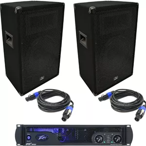 هارمونی آدیو (2 عدد اسپیکر 12 اینچی 450 واتی HA-V12P DJ PA به همراه آمپلی فایر Peavey IPR2 2000 و کابل)