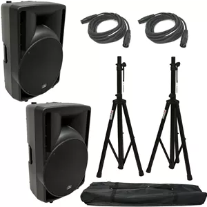 هارمونی آدیو (2 عدد اسپیکر 15 اینچی 1000 واتی مدل HA-C15A Pro DJ به همراه کابل XLR و 2 عدد پایه)