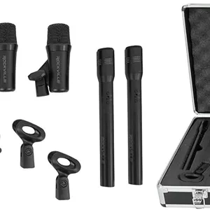 ست میکروفون درام 7 تکه Rockville PRO-D7 KIT، شامل 1 میکروفون بیس، 4 میکروفون اسنر، 2 میکروفون کندانسور بالای سر، بدنه تمام فلزی، به همراه گیره و کیف، مناسب برای ضبط درام در استودیو و اجرای زنده