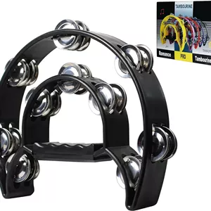 دف دایره ای دو ردیفه YMC TAM20-BLACK - زنگوله های فلزی، ساز کوبه ای دستی با دسته ارگونومیک